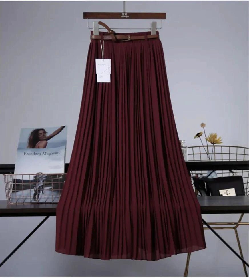 Mandotos Chic & Grace pleated chiffon skirt with flowing fabric, showcasing elegant, lightweight design for effortless style.