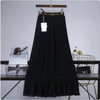 Mandotos Chic & Grace pleated chiffon skirt with flowing fabric, showcasing elegant, lightweight material and stylish pleat details.