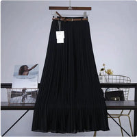 Mandotos Chic & Grace pleated chiffon skirt with flowing fabric, showcasing elegant, lightweight design for effortless style.