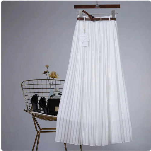 Mandotos Chic & Grace pleated chiffon skirt showcasing flowing fabric and elegant pleats for a stylish, effortless look.