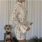 Mandotos chic hollow-out bell sleeve dress featuring stylish cutouts and flowing fabric, perfect for elegant occasions.