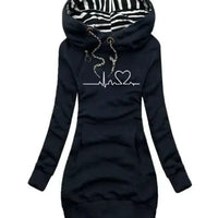 Mandotos chic hooded sweatshirt dress featuring a relaxed fit, cozy fabric, and a stylish hood for casual wear.