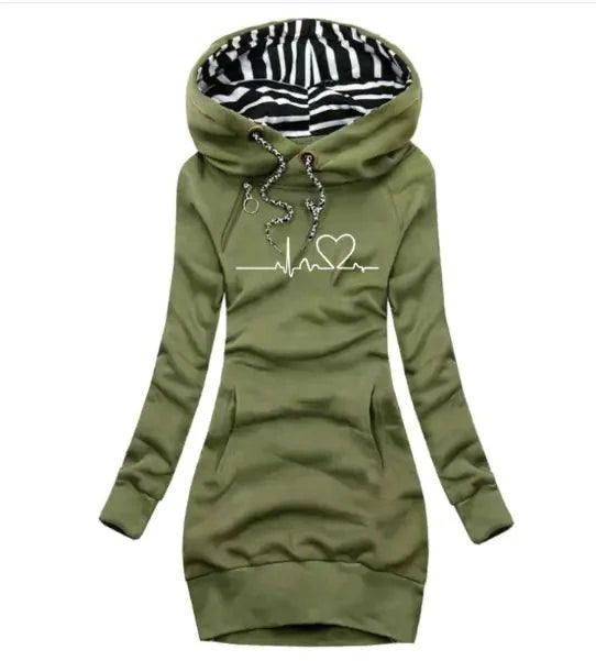 Mandotos chic hooded sweatshirt dress featuring a relaxed fit and stylish design, perfect for casual wear and comfort.