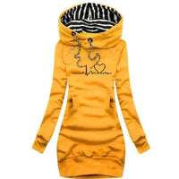 Mandotos Chic Hooded Sweatshirt Dress featuring a relaxed fit, cozy hood, and stylish design perfect for casual wear.