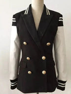 Mandotos chic leather blazer coat with tailored fit, featuring a sleek design and classic lapel, perfect for stylish outerwear.
