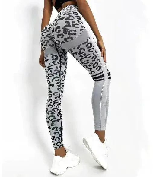 Mandotos Chic Leopard Yoga High-Rise Tights featuring a stylish leopard print and comfortable high-waist design for activewear.
