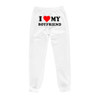 Mandotos Chic Love Print Trousers with stylish heart pattern, slim fit design, and comfortable fabric for casual and chic outfits.