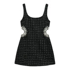 Mandotos chic off-shoulder mini dress showcasing a stylish, fitted design with short sleeves and a flared hem.