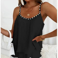 Mandotos chic pearl pleated tank top featuring a stylish design, lightweight fabric, and elegant pleats for a fashionable look.