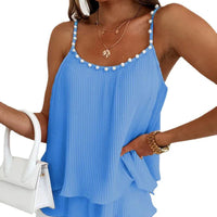 Mandotos chic pearl pleated tank top featuring a sleeveless design and elegant pleats, perfect for stylish casual wear.