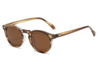 Mandotos chic round UV-block sunglasses with black frames and dark lenses, stylish and protective for sun wear.