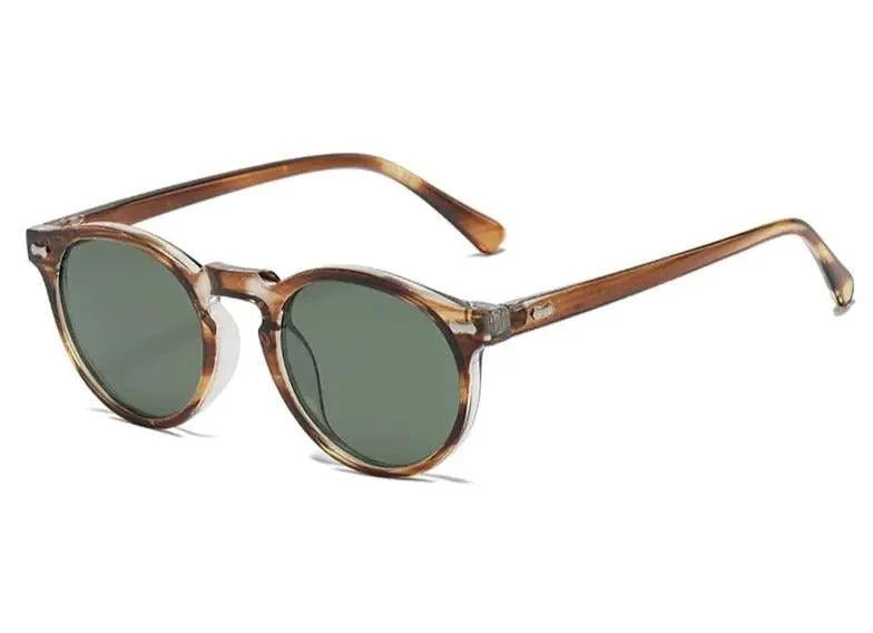 Mandotos chic round UV-block sunglasses with black frames and tinted lenses, stylish eyewear for sun protection.