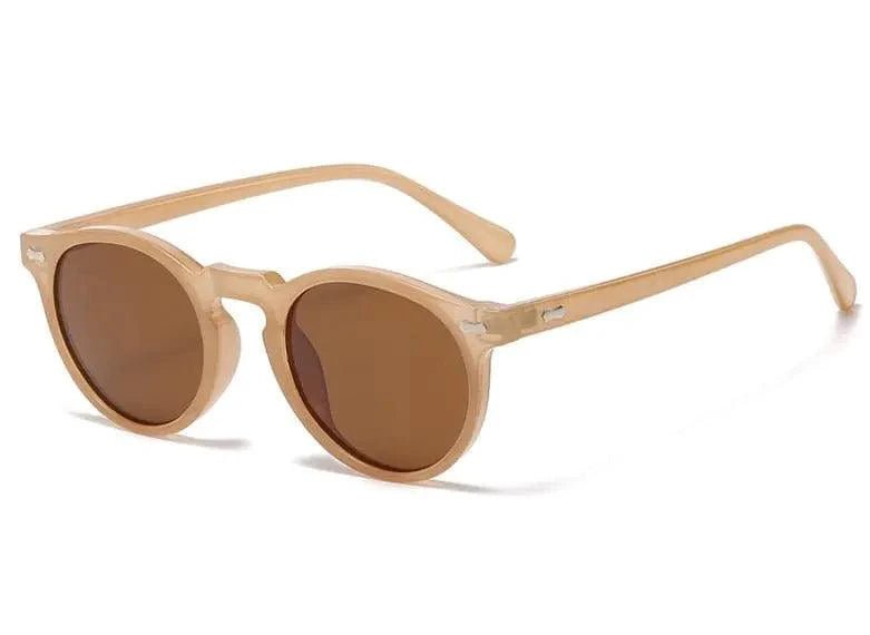 Mandotos chic round UV-block sunglasses with black frames and dark lenses, stylish accessory for sun protection.