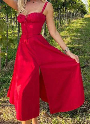 Mandotos chic sleeveless swing midi skirt in lightweight fabric, shown in a stylish relaxed fit with a flowing silhouette.