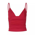 Mandotos chic v-neck crop top in black, featuring a fitted design and stylish V-neckline, perfect for casual and trendy outfits.