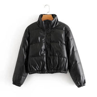 Mandotos chic winter PU leather jacket featuring a stylish design, tailored fit, and smooth texture for a fashionable look.