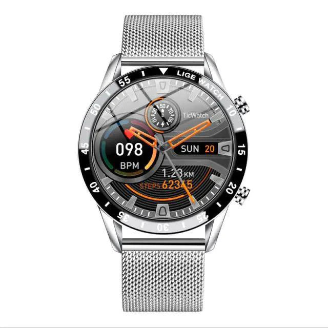 Mandotos Circle Elite Smart Watch with round display, fitness tracking, and sleek black band on a white background.