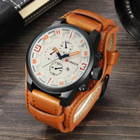 Mandotos Classic Gents Leather Watch with round face and brown leather strap, stylish men's wristwatch.