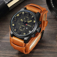 Mandotos Classic Gents Leather Watch featuring a round dial and brown leather strap on a white background.