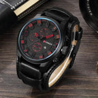 Mandotos classic gents leather watch with round dial and genuine leather strap, stylish men's timepiece.
