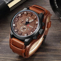 Mandotos classic gents leather watch with round dial and brown leather strap, stylish men's accessory.