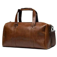 Mandotos Classic Leather Duffel Bag with sturdy handles and spacious interior, perfect for travel and weekend trips.