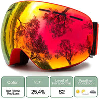 Mandotos ClearView anti-fog ski goggles with adjustable strap and wide lens for clear visibility on snowy slopes.