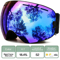 Mandotos ClearView anti-fog ski goggles with adjustable strap and wide lens for clear mountain visibility.