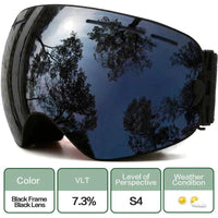 Mandotos ClearView anti-fog ski goggles with wide lenses and adjustable strap for clear visibility on snowy slopes.