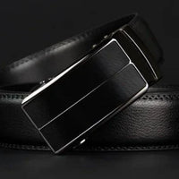 Mandotos contemporary leather belt with a sleek design, featuring a silver buckle and smooth leather finish.