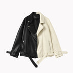 Black contrast vegan leather jacket by MANDOTOS featuring a sleek, stylish design and modern fit.
