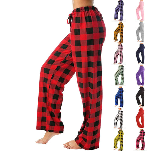 Mandotos cozy buffalo plaid cotton pajama pants with elastic waistband, featuring red and black checkered pattern for comfortable loungewear.