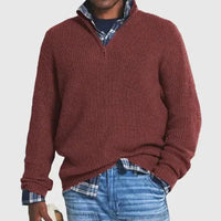 Mandotos cozy zip-up knit sweater featuring a soft, textured fabric and a comfortable fit, perfect for casual wear.