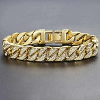 Gold Cuban curb bracelet by MANDOTOS featuring interlinked flat, rounded links for a stylish, bold jewelry accessory.