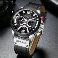 Mandotos Curren Chono 2022 Lux-Watch with black dial, stainless steel band, and chronograph features.
