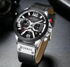 Mandotos Curren Chono 2022 Lux Watch with black dial, stainless steel band, and chronograph features displayed in the image.