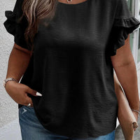 Mandotos Curvy Samantha Blouse featuring a stylish, flowy design with a round neckline and long sleeves, perfect for casual wear.