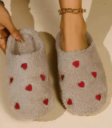 Mandotos Cushy Heart Top Fluffy Slippers with soft, plush material and heart design for cozy comfort.