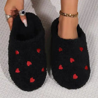 Mandotos Cushy Heart Top Fluffy Slippers with soft, plush material and heart pattern, ideal for cozy indoor wear.