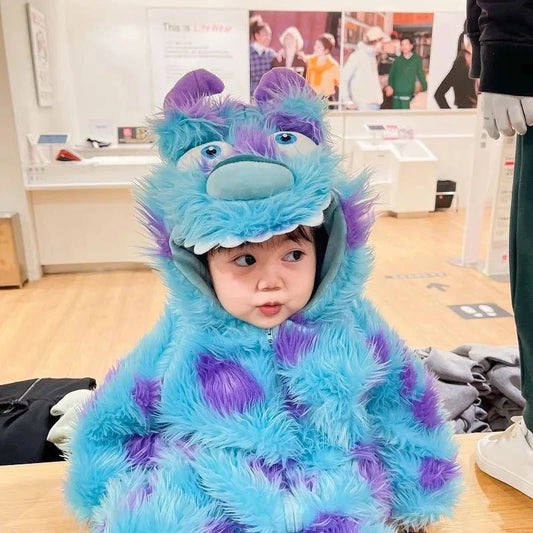 Mandotos cute animal baby jumpsuit with hood, zipper closure, soft fabric, featuring adorable animal face and ears for infants.