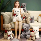 Mandotos 23-45cm plush teddy bear pillow with hugging roses design, soft stuffed animal doll, ideal for gifts on special occasions.