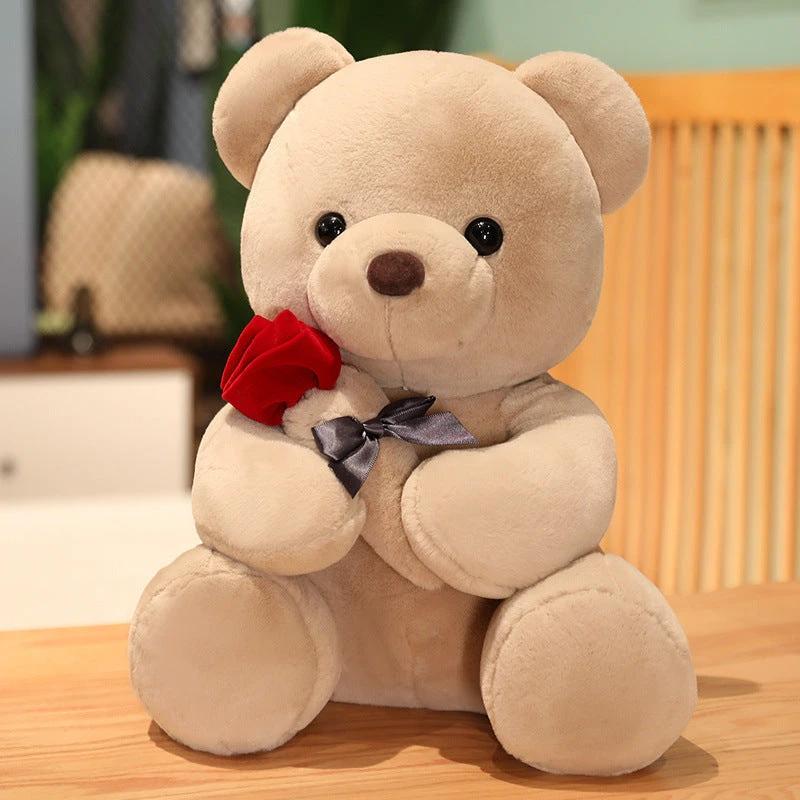 Mandotos 23-45cm plush teddy bear hugging roses, soft stuffed animal pillow, ideal as birthday or Valentine's Day gift for girlfriend