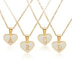 Mandotos white shell heart-shaped letter necklace with 26 letter charms on a delicate clavicle chain, personalized jewelry for women.