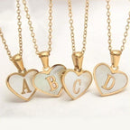 Mandotos 26-letter heart-shaped necklace with white shell accents, personalized love clavicle chain jewelry for women, Valentine's Day accessory