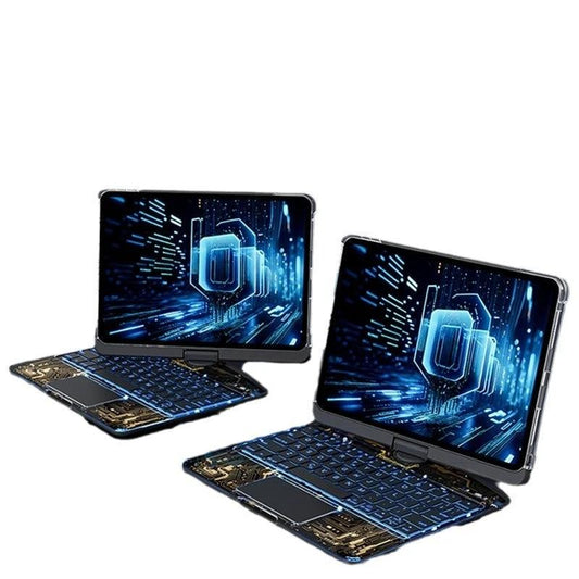 Mandotos 360 swivel clear iPad keyboard case with pen slot, Bluetooth-compatible smart trackpad keyboard cover.
