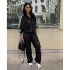 Mandotos women's autumn and winter casual coat and trousers suit featuring a modern European and American style.