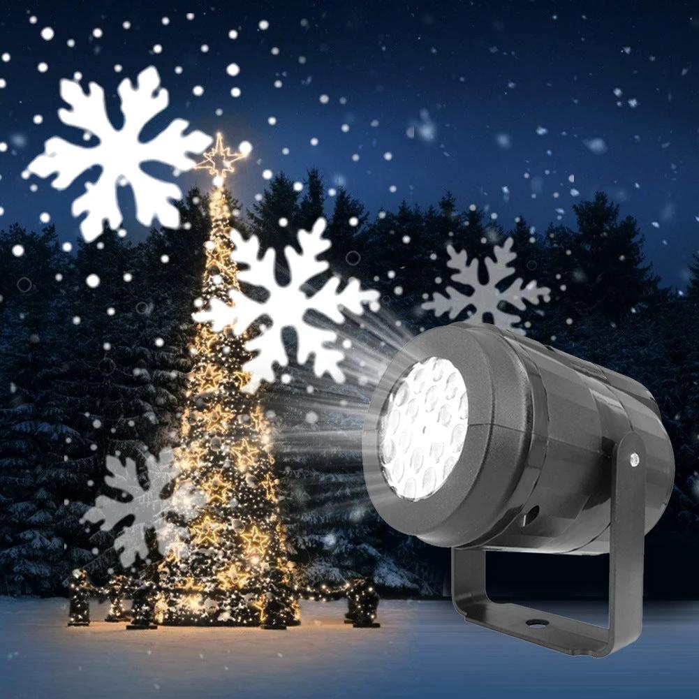 Mandotos Christmas snowflake projector light, outdoor LED stage light with rotating holiday patterns for festive garden decor.