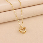 Double-layer love necklace with rhinestone accents and titanium steel pendant, by MANDOTOS, featuring elegant layered jewelry design.