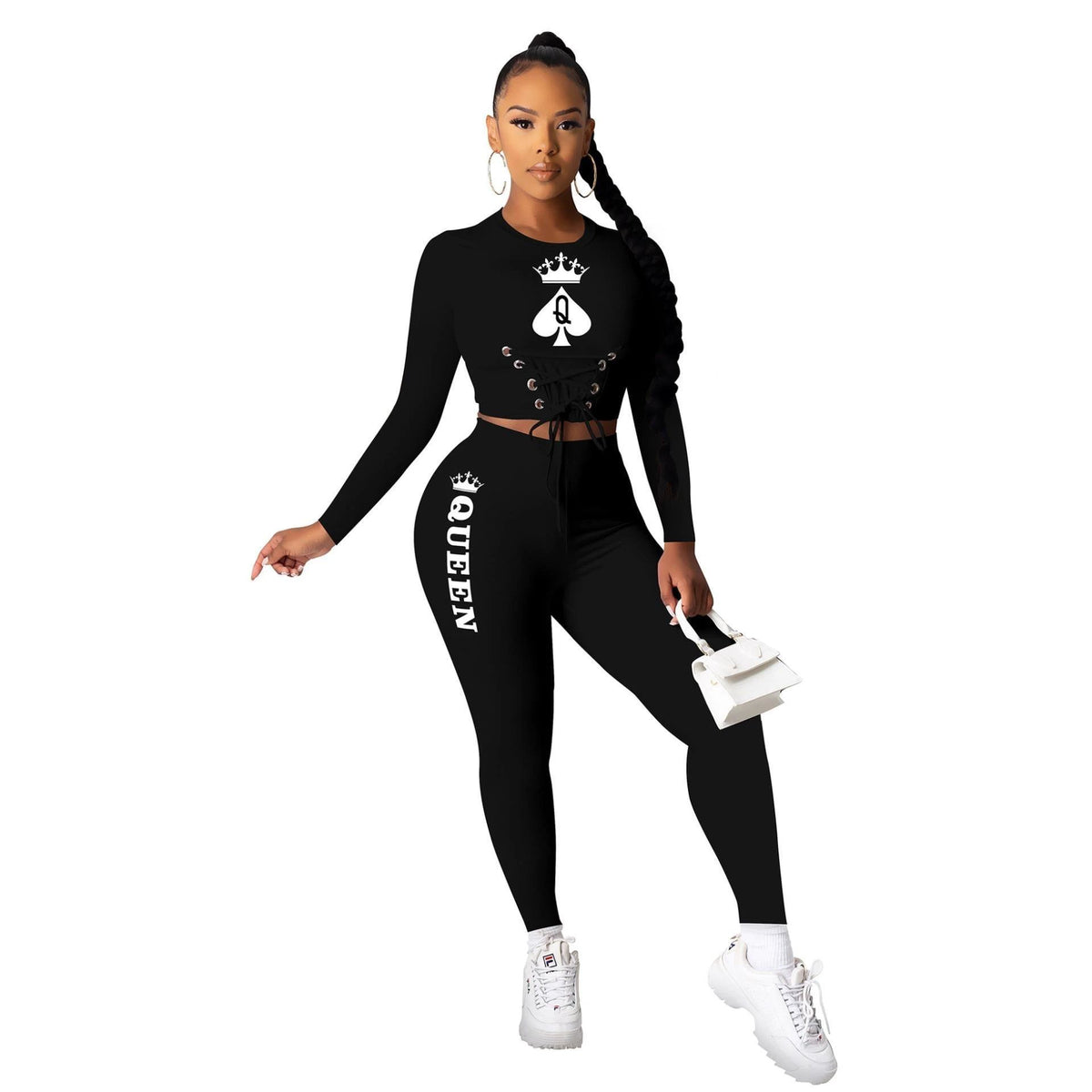 Mandotos Explosive Spades Queen Two-Piece Set featuring playing cards with spade symbols and Queen design for poker games.