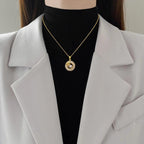 Mandotos fashion jewelry set with square full diamond personalized round ring, leaf necklace, and matching earrings.
